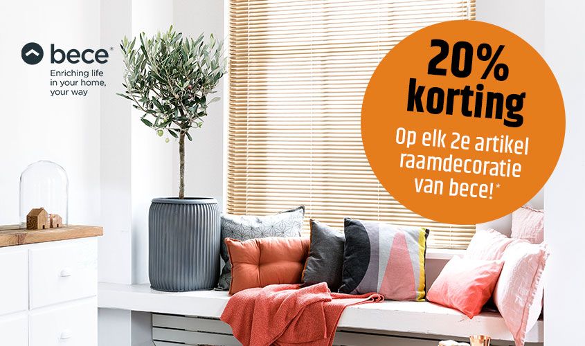 actie bece raamdecoratie 20% korting op elk 2e product